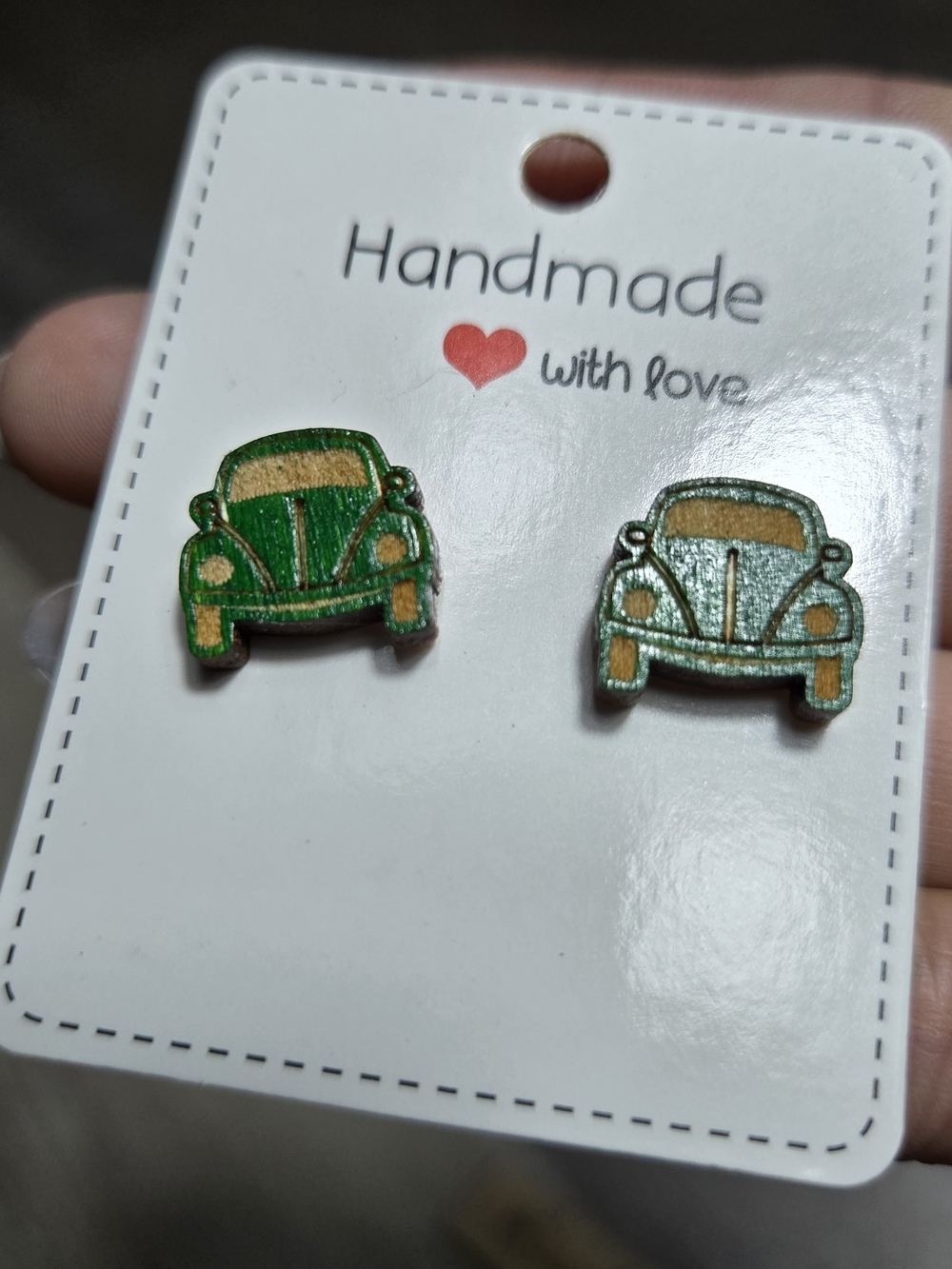 Vintage Hippy Handmade Green VW Classic Car Stud Earrings - Picture 2 of 5